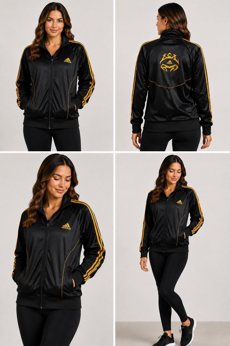 Vintage Adidas Sportswear Track Jacket XL Black Gold 3 Stripe Full Zip Y2K